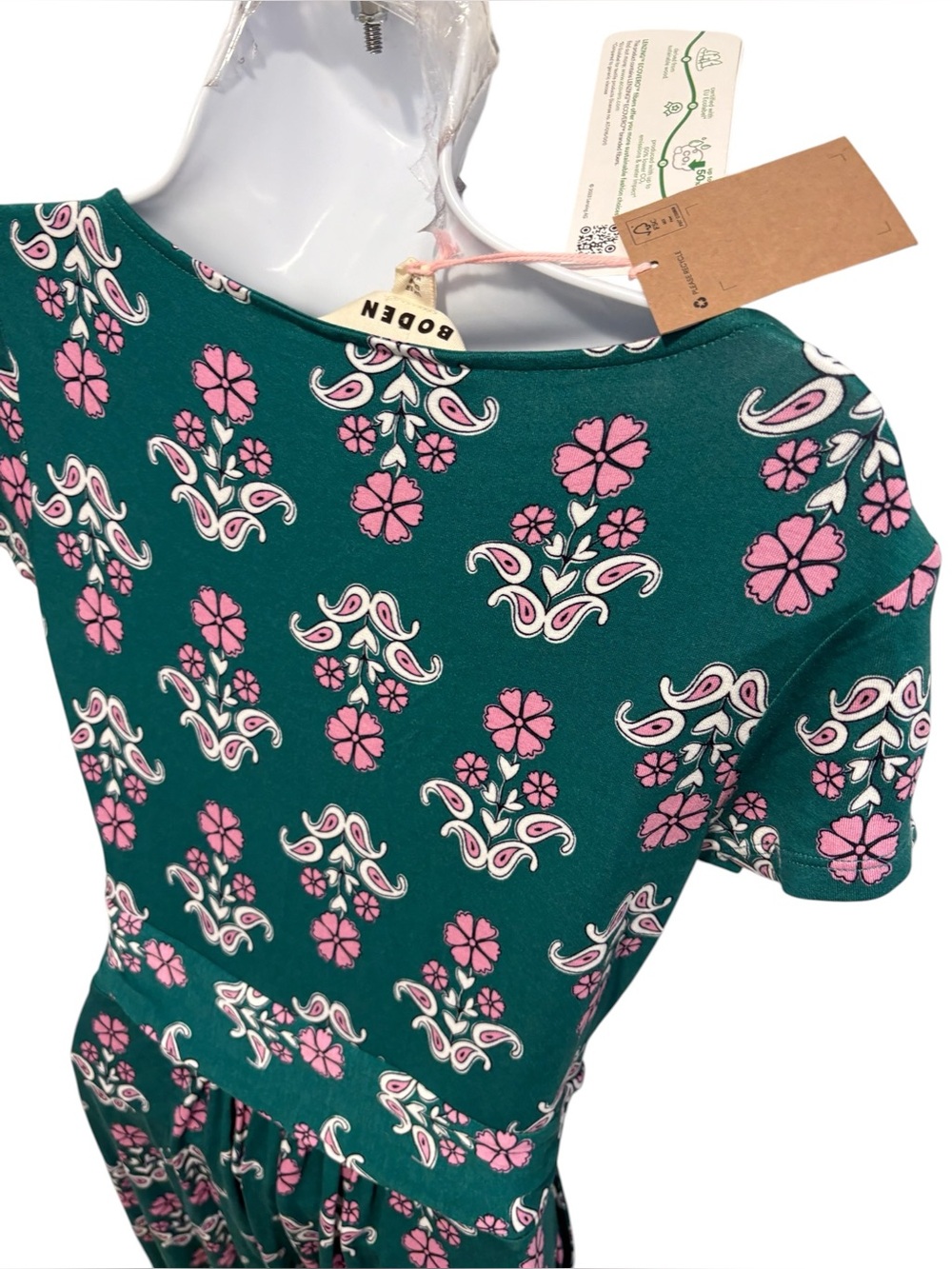 NWT BODEN Amelie Floral Jersey Dress Short Sleeve Green Size 4 - Picture 8 of 14